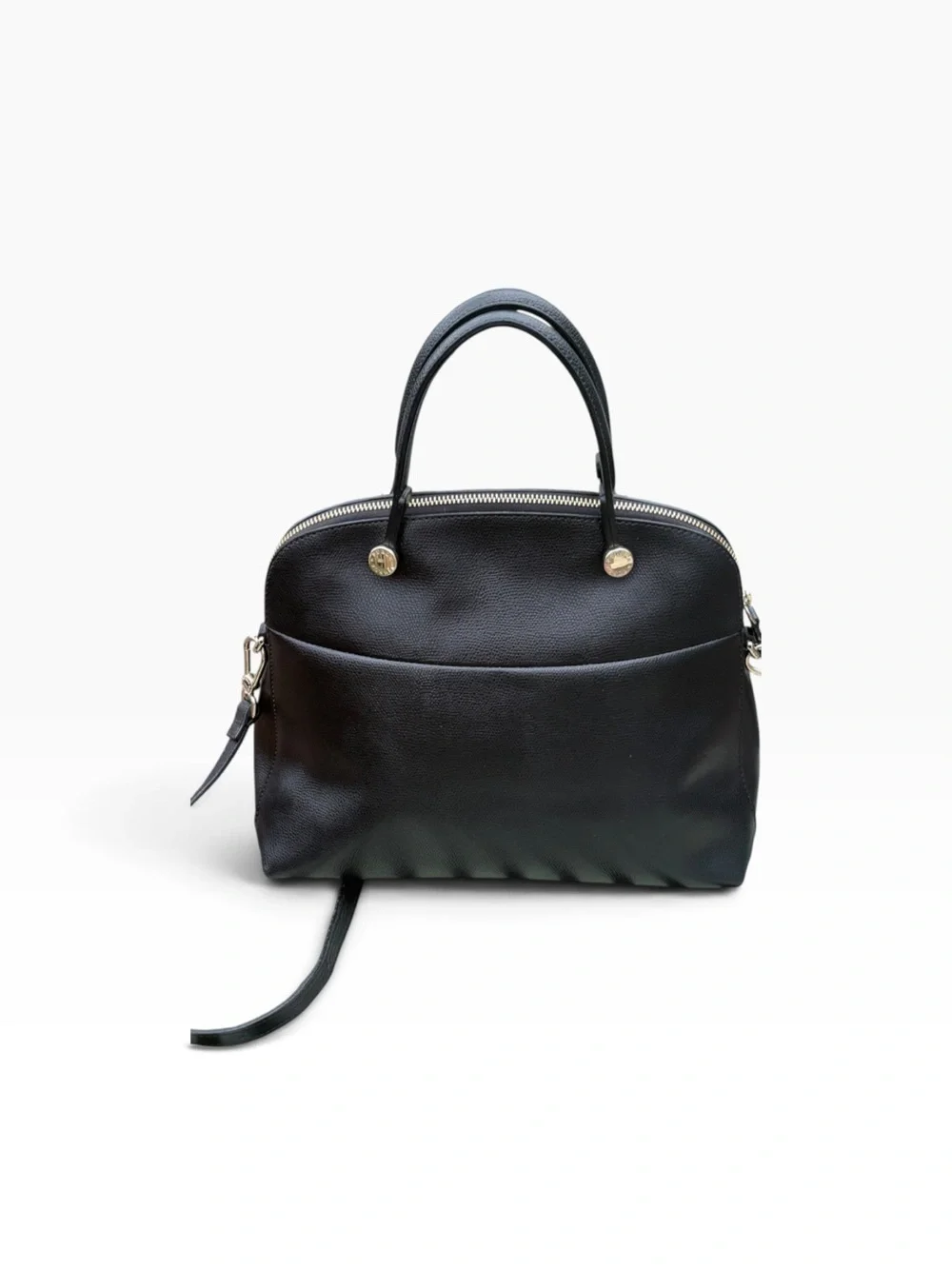 Classic Furla Black Leather Satchel Crossbody Bag Gold Hardware Made in Italy